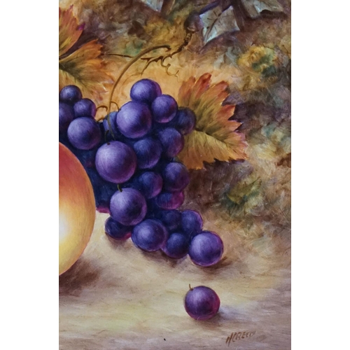 23 - Royal Worcester Artist Nigel Creed hand-painted rectangular plaque of still life peaches, grapes and... 