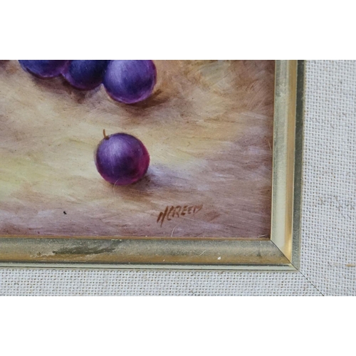 23 - Royal Worcester Artist Nigel Creed hand-painted rectangular plaque of still life peaches, grapes and... 