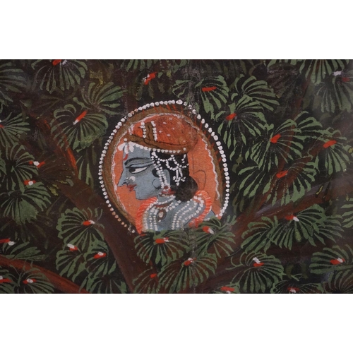 83 - Large Indian Painting on Fabric depicting dancing ladies worshiping the image of a Hindu Deity in a ... 
