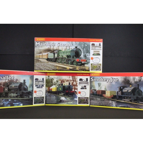 17 - Four boxed Hornby OO gauge electric train sets to include R1032 Mainline Steam, R1020 Irish freight ... 