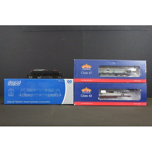 101 - Three boxed OO gauge locomotives without shells to include 2 x Bachmann (32065 Class 43 Warship D865... 