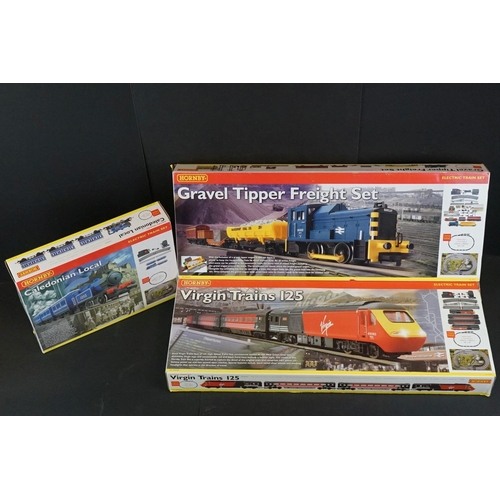 1 - Three boxed Hornby OO gauge electric train sets to include R1023 Virgin Trains 125, R1063 Gravel Tip... 