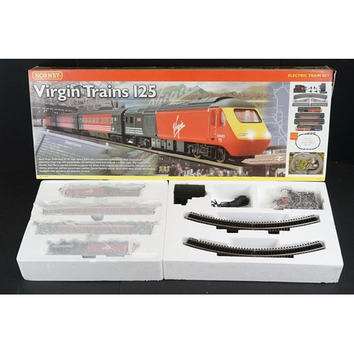 1 - Three boxed Hornby OO gauge electric train sets to include R1023 Virgin Trains 125, R1063 Gravel Tip... 