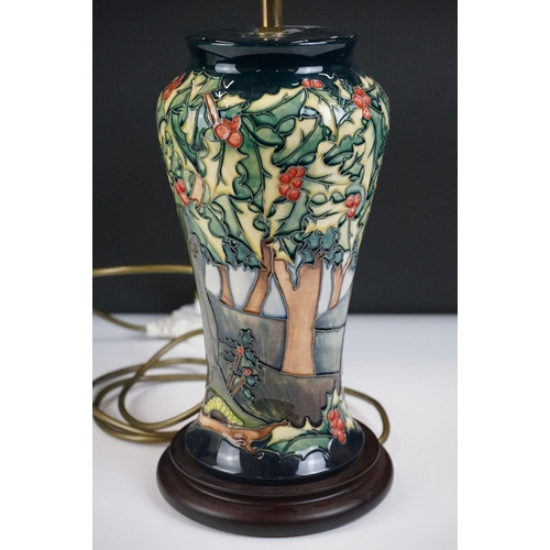 Moorcroft Pottery Table Lamp decorated in the Holly Hatch pattern