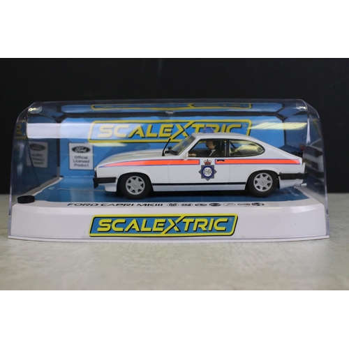 1364 - Six cased slot cars to include 5 x Scalextric (C3205 Jaguar D Type, C3502 Ford Cortina MK1, C3143 MG... 