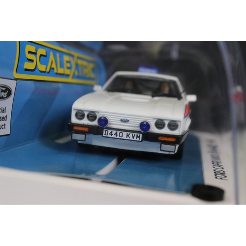 1364 - Six cased slot cars to include 5 x Scalextric (C3205 Jaguar D Type, C3502 Ford Cortina MK1, C3143 MG... 