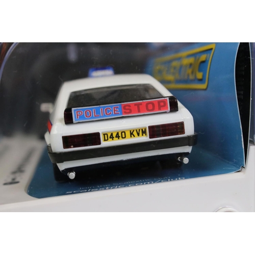 1364 - Six cased slot cars to include 5 x Scalextric (C3205 Jaguar D Type, C3502 Ford Cortina MK1, C3143 MG... 