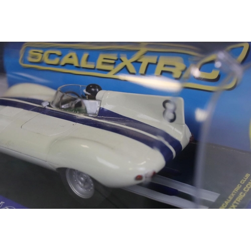 1364 - Six cased slot cars to include 5 x Scalextric (C3205 Jaguar D Type, C3502 Ford Cortina MK1, C3143 MG... 