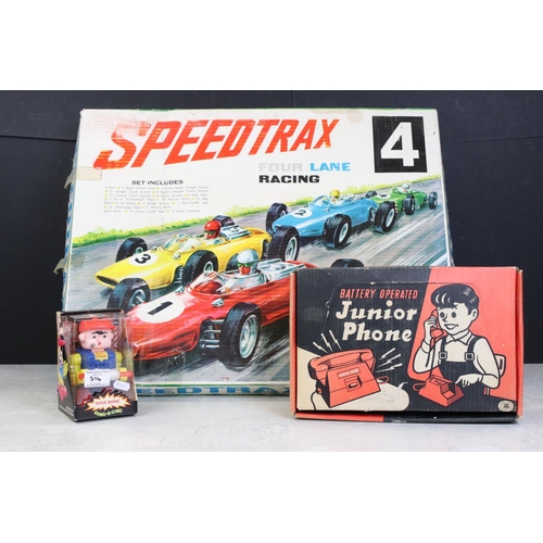 316 - Boxed Artin Speedtrax four lane slot racing set with all 4 x slot cars plus a boxed TM Modern Toys J... 