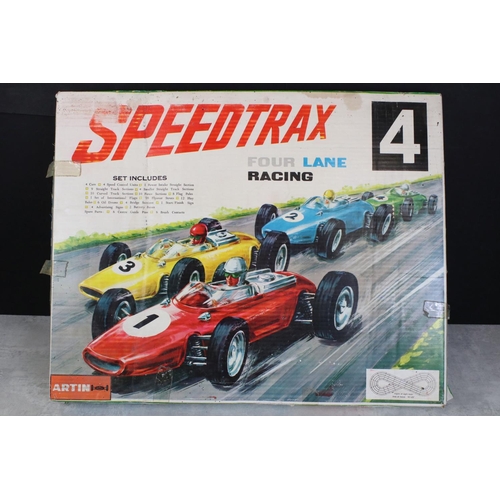 316 - Boxed Artin Speedtrax four lane slot racing set with all 4 x slot cars plus a boxed TM Modern Toys J... 