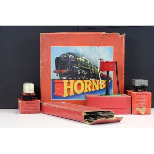 118 - Boxed Hornby O gauge Tank Goods Set No 45 containing BR 0-4-0 locomotive in black livery, track and ... 