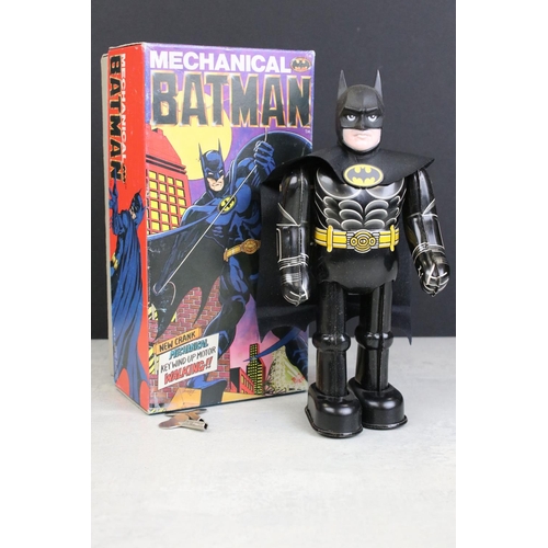 Boxed Billiken (Japan) tin plate Mechanical Batman figure, figure vg with  gd box