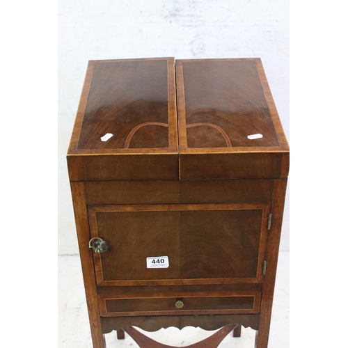 576 - George III Mahogany, Cross-banded and Boxwood strung Washstand, hinged lid opening to three aperture... 