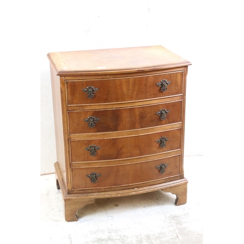 547 - Walnut Bow Front Chest of Four Long Drawers in the George III manner, 63cm wide x 76cm high