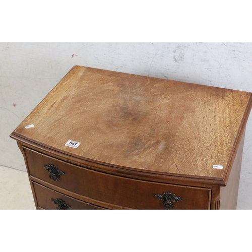 547 - Walnut Bow Front Chest of Four Long Drawers in the George III manner, 63cm wide x 76cm high