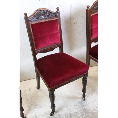 554 - Set of Four Late 19th / Early 20th century Dining Chairs with upholstered back panels and seats