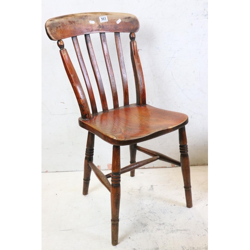 563 - Pair of 19th century Lathe Back Elm Seated Kitchen Chairs together with Sussex style Chair with rush... 