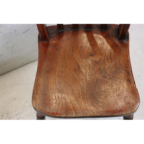 563 - Pair of 19th century Lathe Back Elm Seated Kitchen Chairs together with Sussex style Chair with rush... 