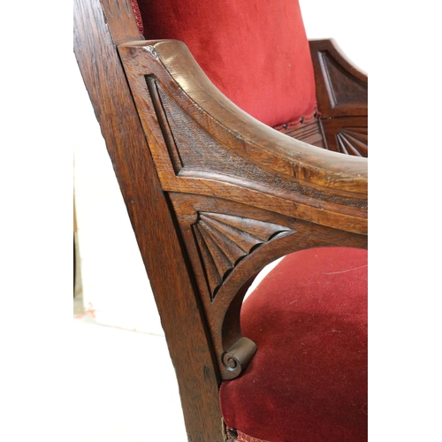 564 - Large 19th century Carved Oak ' Throne ' Elbow Chair, the arched top with carved cresting and carved... 