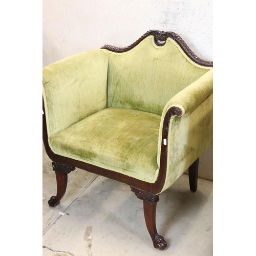 567 - Empire style Mahogany Framed Three Piece Suite comprising a scroll arm settee with carved top rail, ... 