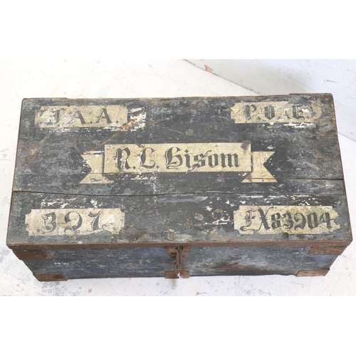 569 - World War II Air Ministry Pine and Metal Bound Box, the hinged lid with painted name and number, ins... 