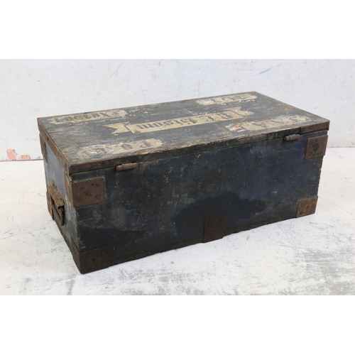 569 - World War II Air Ministry Pine and Metal Bound Box, the hinged lid with painted name and number, ins... 