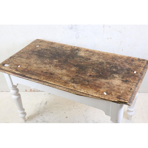 572 - 19th century Part Painted Kitchen Table, 122cm long x 66cm wide x 74cm high (some damage to top)