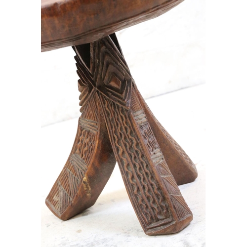 573 - Hardwood Carved Stool with dished top, 30cm diameter x 30cm high