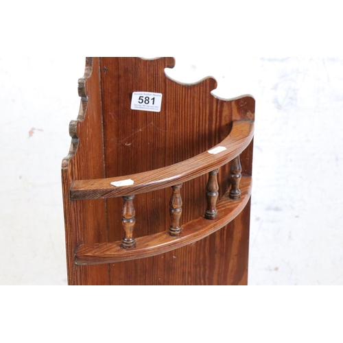 581 - Pitch Pine Corner Stick Stand with tin drip tray, 99cm high