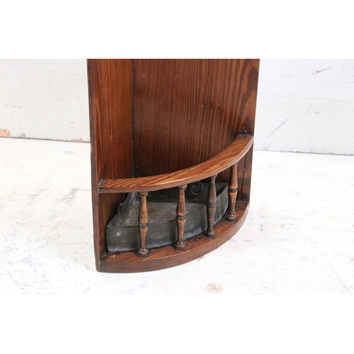 581 - Pitch Pine Corner Stick Stand with tin drip tray, 99cm high