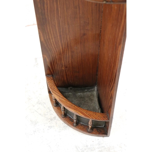 581 - Pitch Pine Corner Stick Stand with tin drip tray, 99cm high