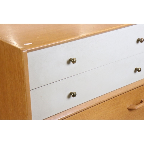 586 - Mid century Retro G Plan by E Gomme Light Oak and Grey Painted Chest of Five Drawers, 75.5cm wide x ... 