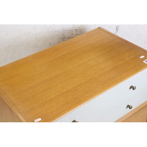 586 - Mid century Retro G Plan by E Gomme Light Oak and Grey Painted Chest of Five Drawers, 75.5cm wide x ... 