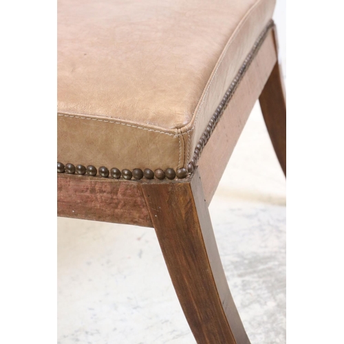 587 - French Square Footstool with Tan Leather effect Seat, 66cm wide x 33cm high