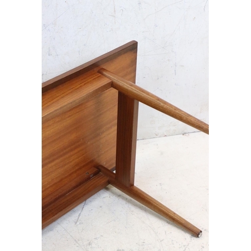 591 - Mid century Retro Teak Long Rectangular Coffee Table raised on turned legs, 122cm long x 41cm high