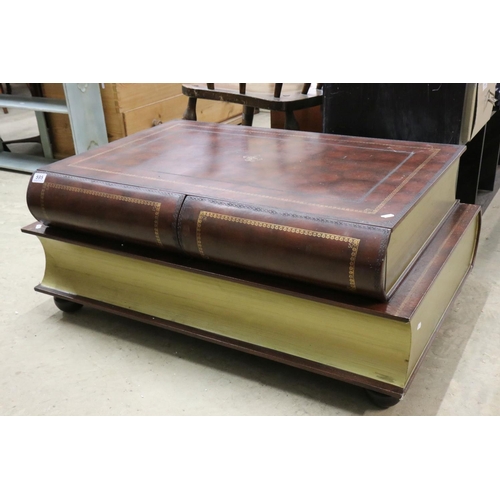 595 - 20th century Coffee Table in the form of a stack two leather bound books with two drawers to top boo... 