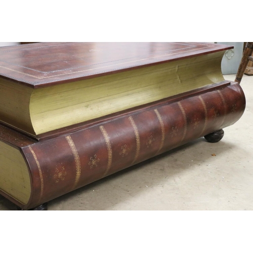 595 - 20th century Coffee Table in the form of a stack two leather bound books with two drawers to top boo... 