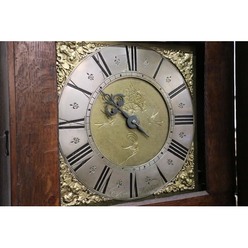 596 - 18th century Country Oak Longcase Clock, 30 hour, by Thomas Russell of Wootton, the 10