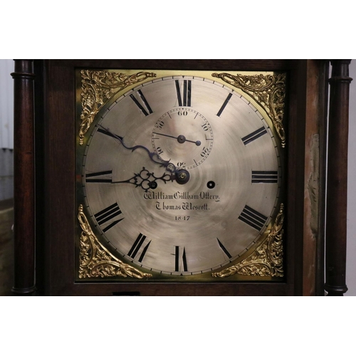 597 - 19th century Country Oak and Mahogany cross-banded Longcase Clock, 8 day, the 12