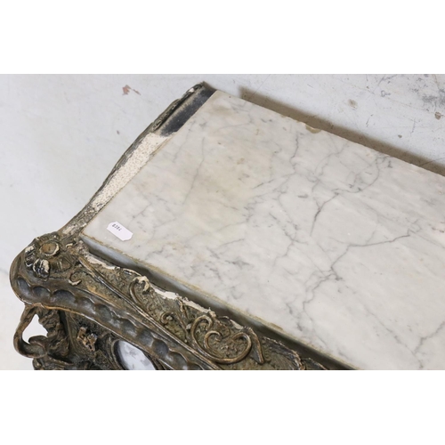 605 - Marble Top Console Table, the wooden frame with a plaster scrolling gilt finish, 75cm wide x 79cm hi... 