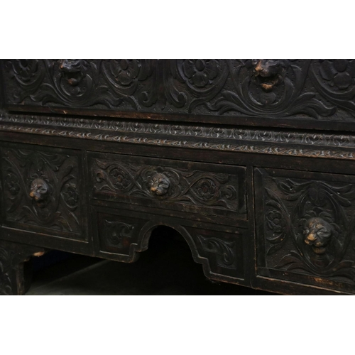 614 - 18th / 19th century Oak Jacobean Revival Chest on Stand, comprising two short over three long drawer... 