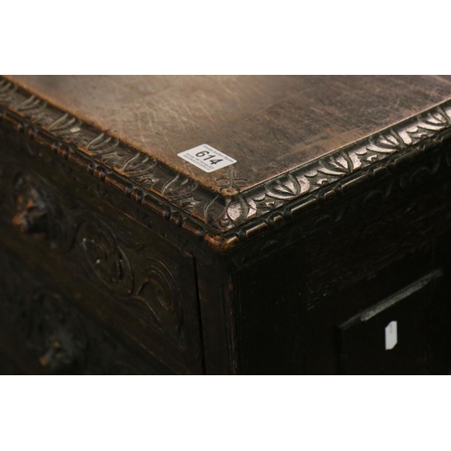 614 - 18th / 19th century Oak Jacobean Revival Chest on Stand, comprising two short over three long drawer... 