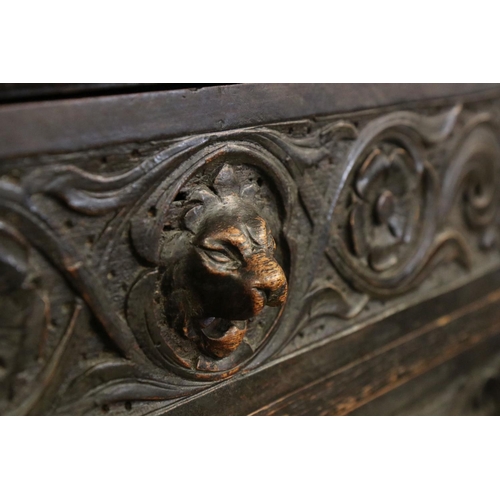 614 - 18th / 19th century Oak Jacobean Revival Chest on Stand, comprising two short over three long drawer... 