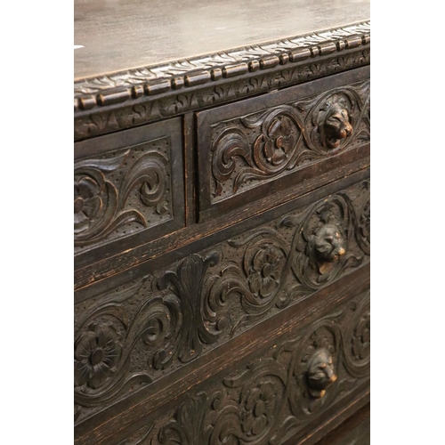 614 - 18th / 19th century Oak Jacobean Revival Chest on Stand, comprising two short over three long drawer... 