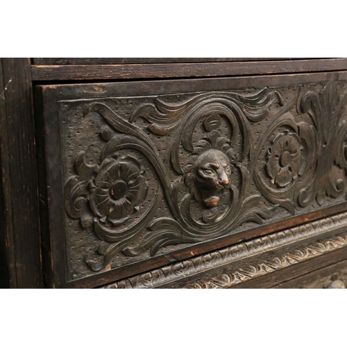 614 - 18th / 19th century Oak Jacobean Revival Chest on Stand, comprising two short over three long drawer... 