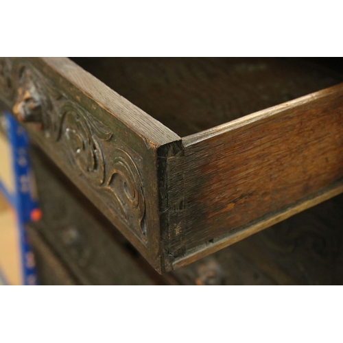 614 - 18th / 19th century Oak Jacobean Revival Chest on Stand, comprising two short over three long drawer... 