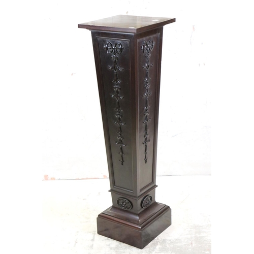 615 - Edwardian Mahogany Jardiniere Stand of solid square tapering form, 31cm wide x 106cm high