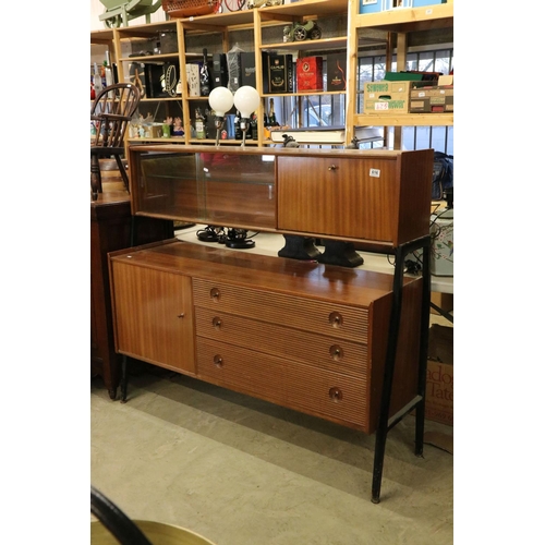 616 - Mid century Retro Nathan Tola Wood Highboard, the upper section with a drop front cocktail cabinet a... 