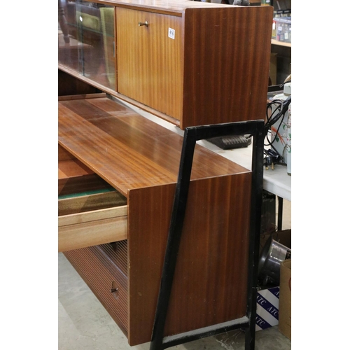 616 - Mid century Retro Nathan Tola Wood Highboard, the upper section with a drop front cocktail cabinet a... 