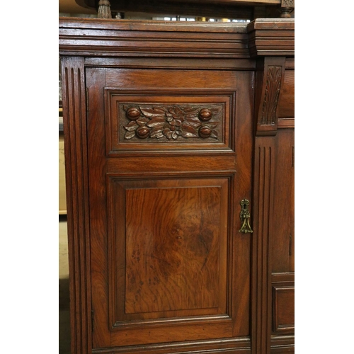 621 - Victorian Pollard Oak Breakfront Sideboard comprising an arrangement of carved cupboard doors and dr... 